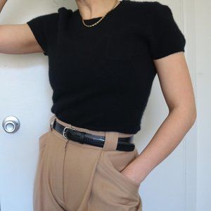 ISAAC MIZRAHI Cashmere Short Sleeve Sweater Black